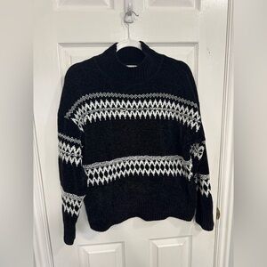 Christian Siriano Black and White Fair Isle Cowl Sweater